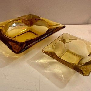 Vintage MCM Square Amber Glass Ashtrays